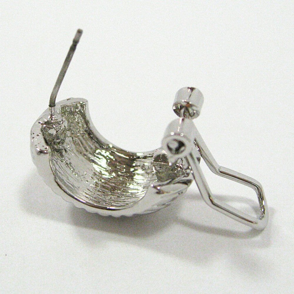18k White Gold Plated Hoop Earrings Omega Back - Picture 4 of 5